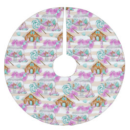 グリーン&パープルクリスマスキャンディ&ハウス ブラッシュドポリエステルツリースカート