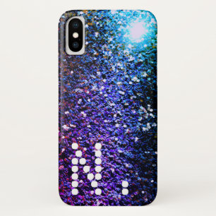 グリーン&パープルグリッター彗星&モノグラム iPhone X ケース