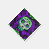 グリーン&パープルシュガースカル白熱［赤熱］光を放つハローウィンパーティ スタンダードカクテルナプキン (角)