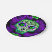 グリーン&パープルシュガースカル白熱［赤熱］光を放つハローウィンパーティ ペーパープレート (アングル)
