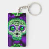 グリーン&パープルシュガー白熱［赤熱］光を放つスカルハロウィーン キーホルダー (裏面)