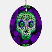 グリーン&パープルシュガー白熱［赤熱］光を放つスカルハロウィーン セラミックオーナメント (右)