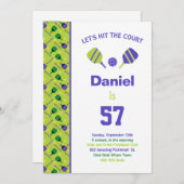 グリーン+パープルピックボール誕生日パーティー+ RSVPイン 招待状 (正面/裏面)