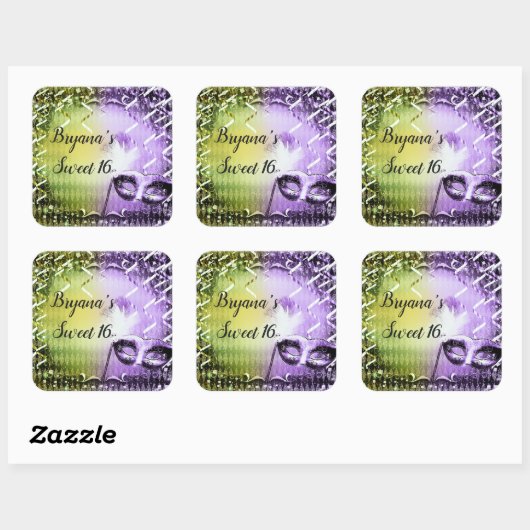 グリーン&パープルマスカレードマスクマルディグラスパーティー スクエアシール (シート)