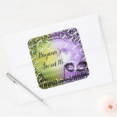 グリーン&パープルマスカレードマスクマルディグラスパーティー スクエアシール (封筒)