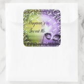 グリーン&パープルマスカレードマスクマルディグラスパーティー スクエアシール (バッグ)