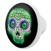 グリーン&パープル白熱［赤熱］光を放つシュガースカルブラックハロウィーン セラミックノブ (右)