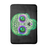 グリーン&パープル白熱［赤熱］光を放つシュガースカルブラックハロウィーン バスマット (正面縦)