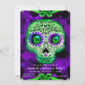 グリーン&パープル白熱［赤熱］光を放つスカルハローウィンパーティ 招待状 (裏面)