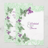 グリーン パープル ウェディング 婚約 記念日 招待状 (正面/裏面)