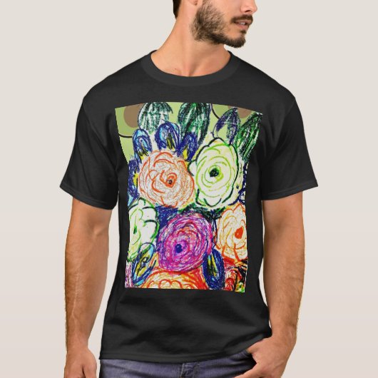 グリーン、パープル、オレンジローズ Tシャツ (正面)