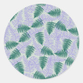 グリーン パープル シダの葉 レトロ 70年代 花柄 ラウンドシール (正面)