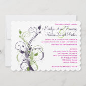 グリーン パープル ピンク ホワイト フラワー ウェディング インビテーション (裏面)