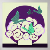 グリーン パープル フラワーバスケット & 蝶の広場 ポスター (正面)