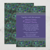 グリーン パープル ペコックの羽根 ウェディング  招待状 (正面/裏面)