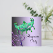 グリーン パープル マスカレード パーティー 招待状 (スタンド正面)
