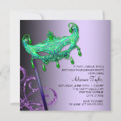グリーン パープル マスカレード パーティー 招待状 (裏面)
