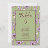 グリーン パープル レトロ Y2K ファンキー ヒッピーフラワーパターン 招待状 (正面)