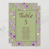 グリーン パープル レトロ Y2K ファンキー ヒッピーフラワーパターン 招待状 (正面/裏面)
