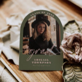 グリーン&ピンクのアーチ写真スクリプト 卒業式 招待状