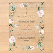 グリーン・ピンクのフラワー スペインの洗礼式(Mi Bautizo Baptism) アクリル招待状 (正面)