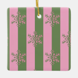 グリーン&ピンクストライプクリスマスオーナメント セラミックオーナメント