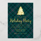 グリーン&ピンクタータンチェック | ホリデー企業のパーティー 箔招待状 (正面)