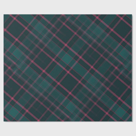 グリーン&ピンクタータンチェック | 格子状モダンのクリスマス ラッピングペーパー (フラット)