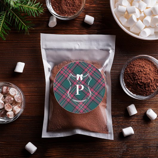 グリーン&ピンクタータン|オーダーメイドモノグラムホリデー ラウンドシール