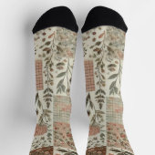 グリーン&ピンクパッチワークキルトワ素朴ーホー ソックス (上部)