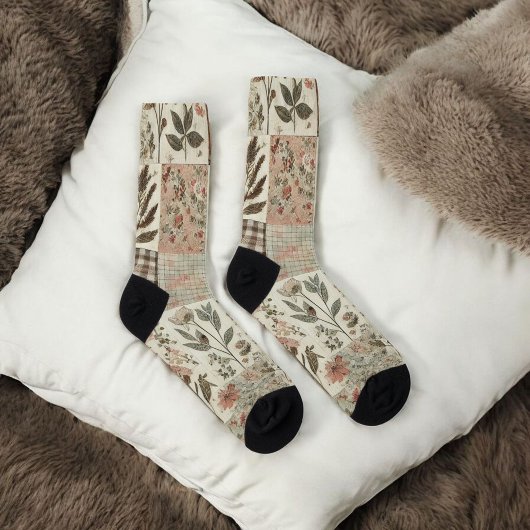 グリーン&ピンクパッチワークキルトワ素朴ーホー ソックス