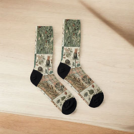 グリーン&ピンクパッチワークキルトワ素朴ーホー ソックス