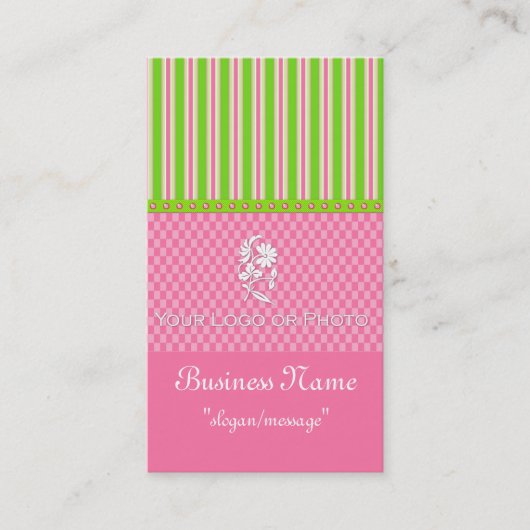 グリーン&ピンクブティガーリーックシックビジネスカード 名刺 (正面)