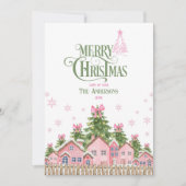 グリーン&ピンクボウクリスマスビレッジホリデーカード シーズンカード (正面)