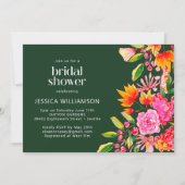 グリーン ピンク オレンジ 水彩 花 ブライダル シャワー 招待状 (正面)