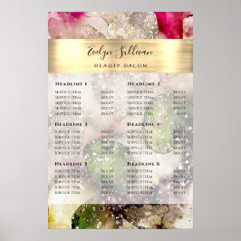 グリーン ピンク グリッター 水彩画 価格リスト ポスター