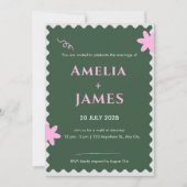 グリーン ピンク ドゥードル 結婚式招待状 招待状 (正面)