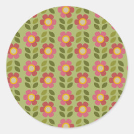 グリーン&ピンク フローラルステッカー - ブルーム&スティック ラウンドシール