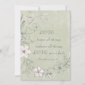 グリーン ピンク フローラル ガーデン リース クリスチャン ウェディング 招待状 (裏面)