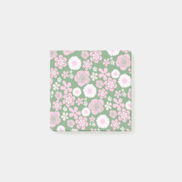 グリーン ピンク ホワイト レトロ Y2K 1970年代 フラワーパターン ポストイット