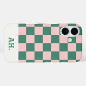 グリーン ピンク レトロ市松模様 iPhone 16 カバー (裏面 (横))