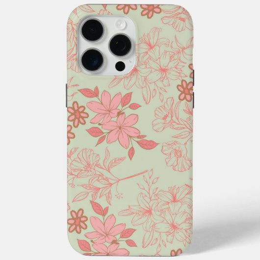 グリーン ピンク レトロ Y2K 70年代 花柄 Case-Mate iPhoneケース (裏面)