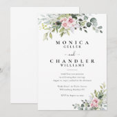 グリーン ピンク ローズ ウェディング 招待状 (正面/裏面)