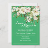 グリーン ピンク 白 オレンジ 花柄 カントリー ウェディング 招待状 (正面)
