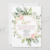 グリーン·ピンク·金ゴールドエレガント·ガール2歳の誕生日 招待状 (正面)