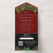 グリーン ピン ウィンター レッド ブラック 水彩 結婚式 オールインワン招待状 (内側)