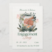 グリーン＆ピーチの花モチーフのエンゲージメント招待状 招待状 (正面/裏面)