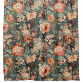 グリーン&ピーチボヘミアンフローラシャワーカーテン シャワーカーテン (正面)