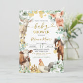 グリーン ファーム ユーカリ 動物 男の子 ベビーシャワー 招待状 (スタンド正面)