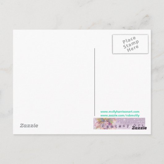 グリーン・フェアリーとドラゴンのファンタジー・アート ポストカード (裏面)